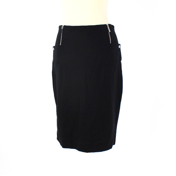 The Row Straight Knit Skirt Black Front Dual Silver Zipper Waist Mini Size M - Picture 1 of 7